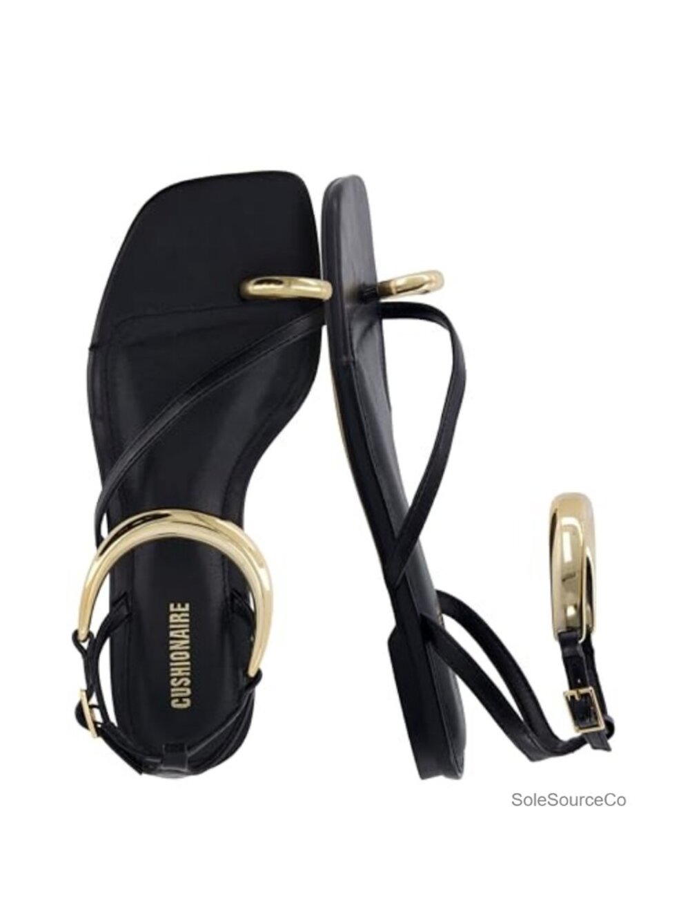 Vegan Leather Flat Sandals with Gold Ankle Cuff and Toe Ring